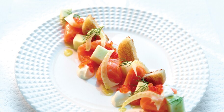 Gemarineerde zalm, appel en venkel