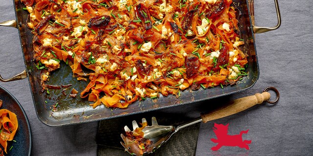 Gegrilde wortelspaghetti met feta