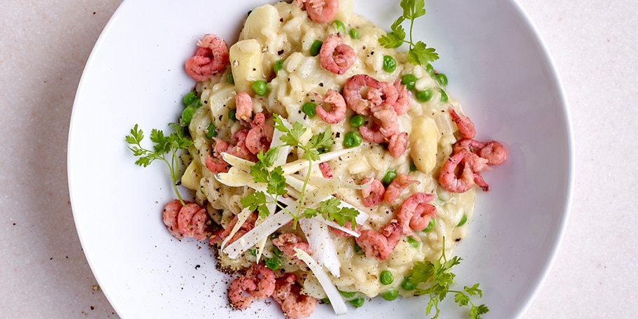 Risotto aux asperges et aux crevettes grises