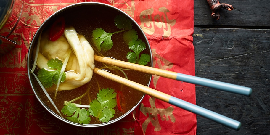 Soep met wonton van garnaal