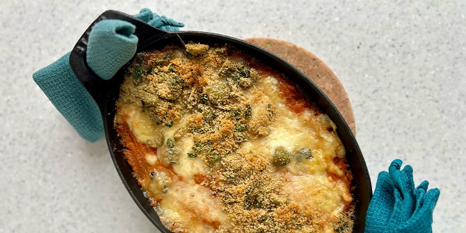 Gratin van risotto en zoete aardappel met 4 kazen