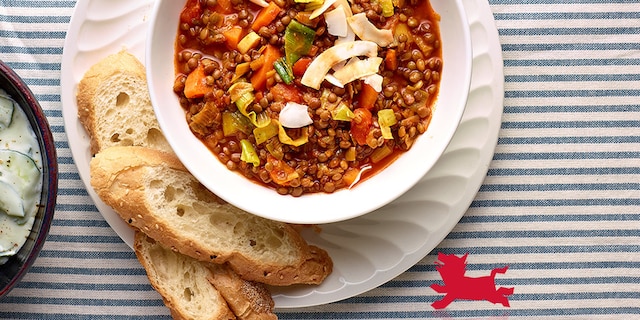 Dahl de lentilles express et raïta au concombre