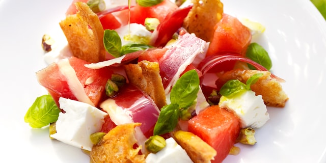 Watermeloen met ham en feta