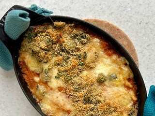 Gratin van risotto en zoete aardappel met 4 kazen