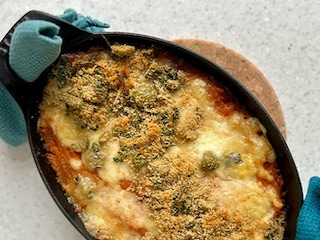 Gratin van risotto en zoete aardappel met 4 kazen