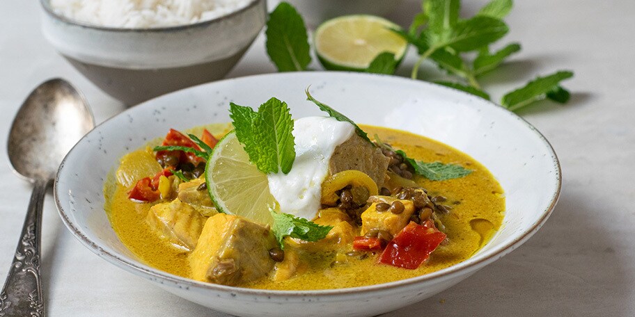 Curry de saumon aux lentilles