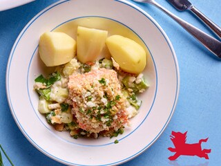 Crumble van zalm met prei