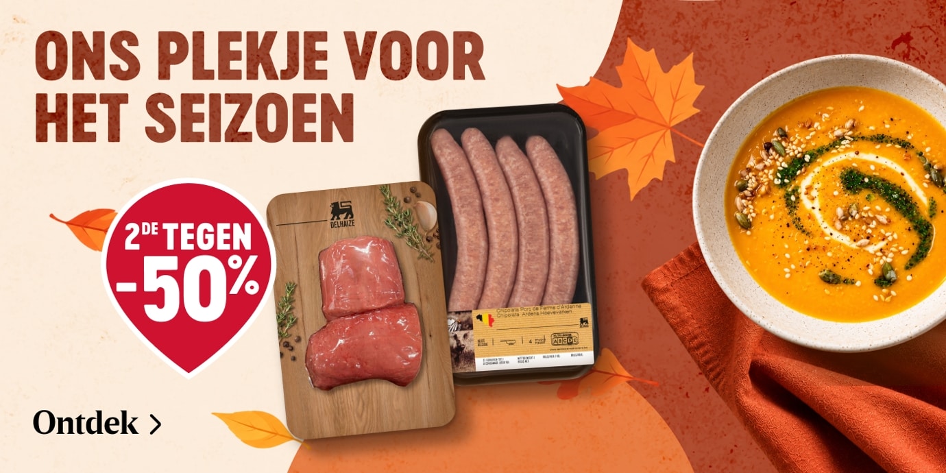 Herfstpromoties op vlees bij Delhaize tweede product aan 50% korting