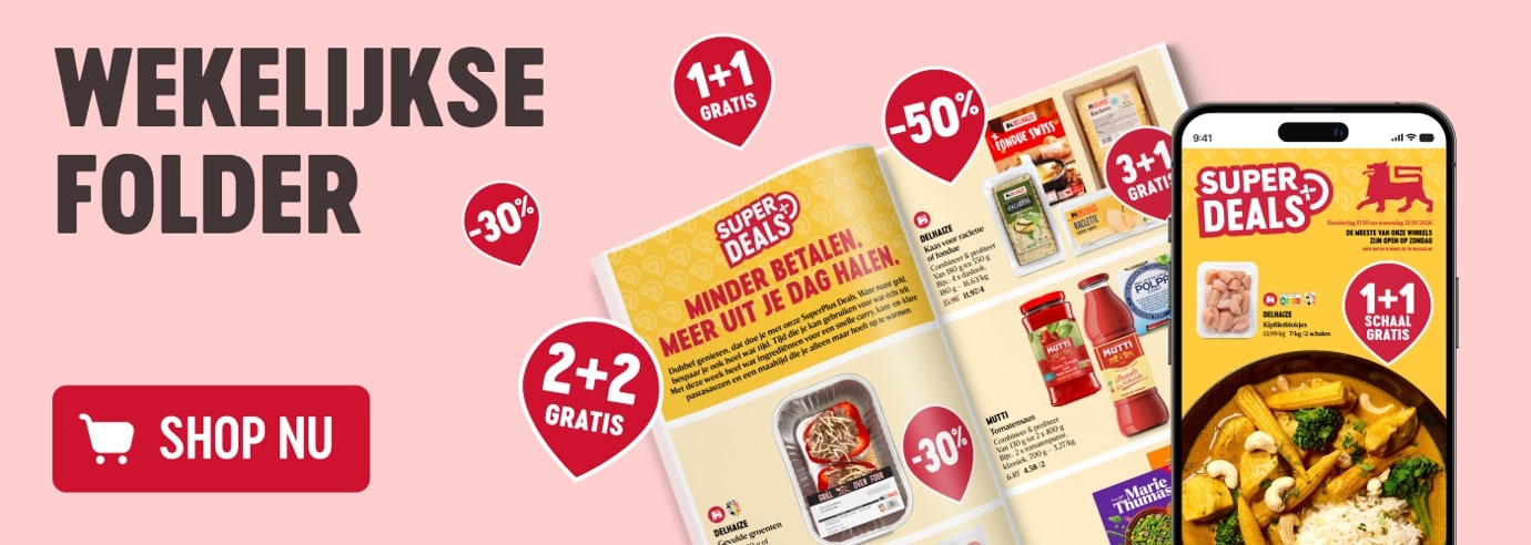 Folder van de week bij Delhaize: Super Deals met korting, 1+1 gratis en 2+2 aan 50% korting