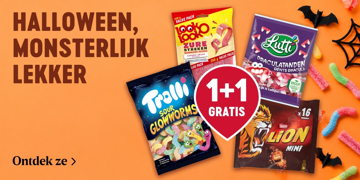 Halloween: snoep in promo en feestartikelen aan −50% op het tweede artikel bij Delhaize online